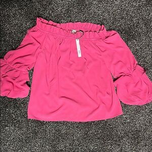 Sioni Pink Ruffled Off-Shoulder Blouse